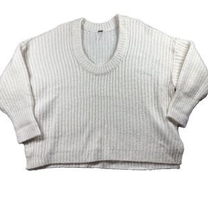 Free People Sweater Blue Bell Ivory Oversized Scoop Neck Pullover Knit Med A105